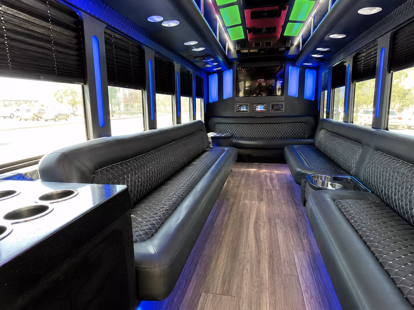 burbank 15 passenger party bus inside